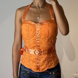 Orange Sequined Top with Belt L